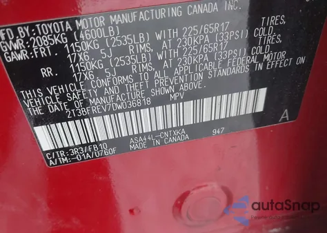 2013 Toyota Rav4 Le z USA, uszkodzony, nr VIN 2T3BFREV7DW036818
